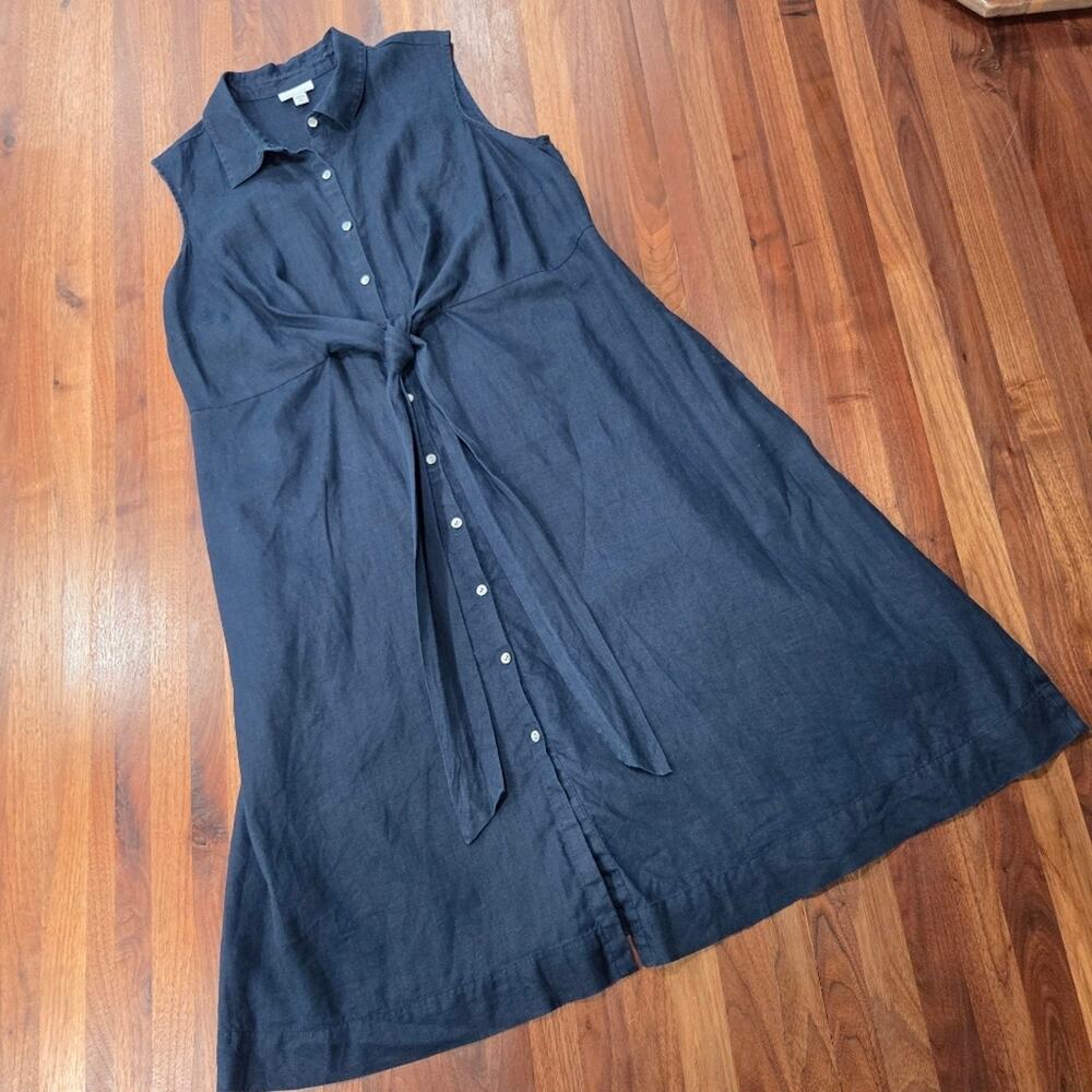 J. Jill Love Linen 100% Linen Sleeveless Button-Down Midi Shirt Dress Petite XL - Picture 2 of 10
